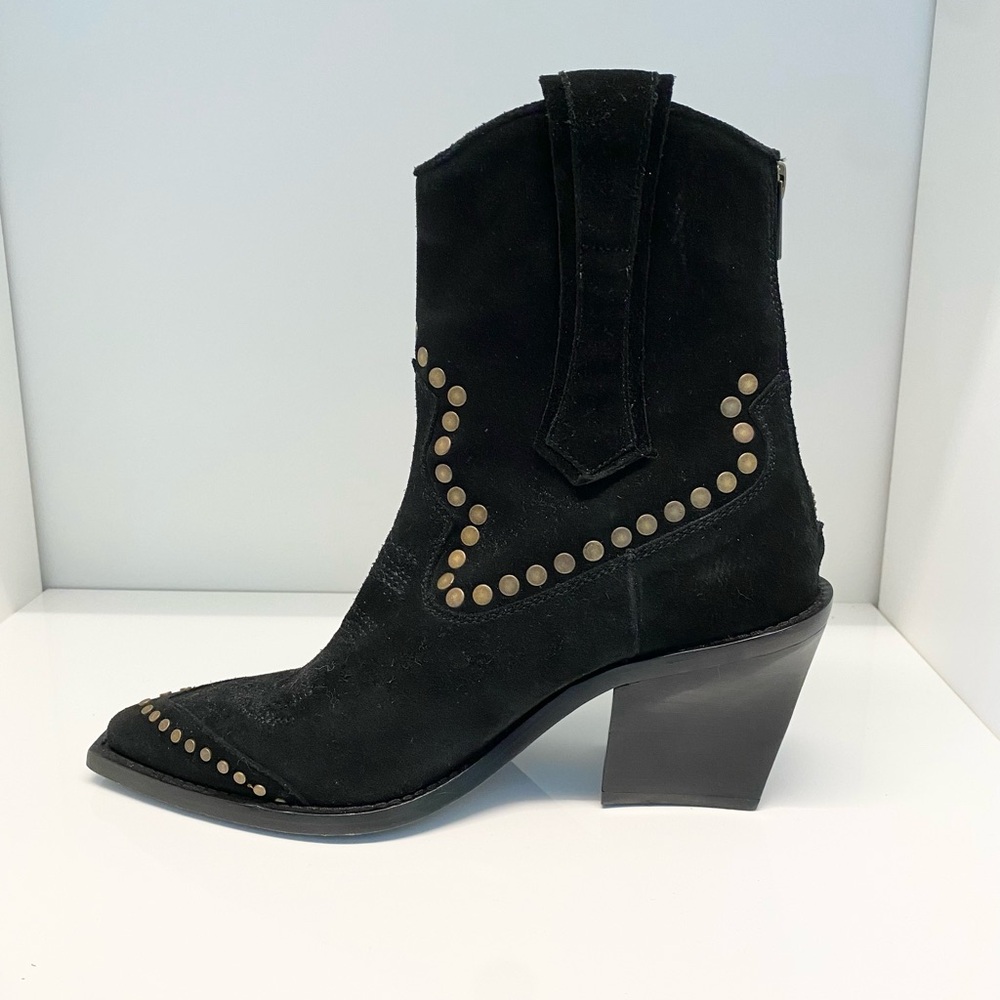 Zadig & Voltaire Cara High Western Ankle Boots Black Suede Leather - Picture 6 of 10